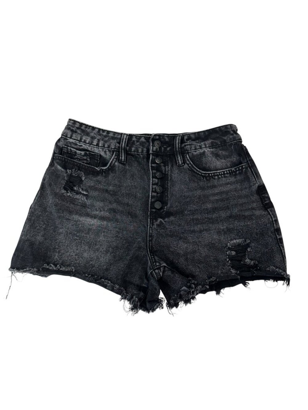 YMI DREAM Women Distressed Black Soft Denim Shorts Cut Off Button Fly Size 11/30
